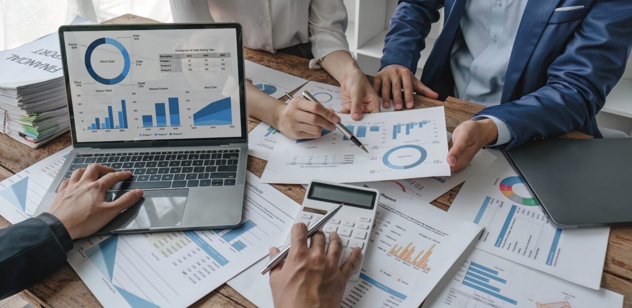 business financial accountant discussing with partner are meeting to audit finance planning sales e1700548015197